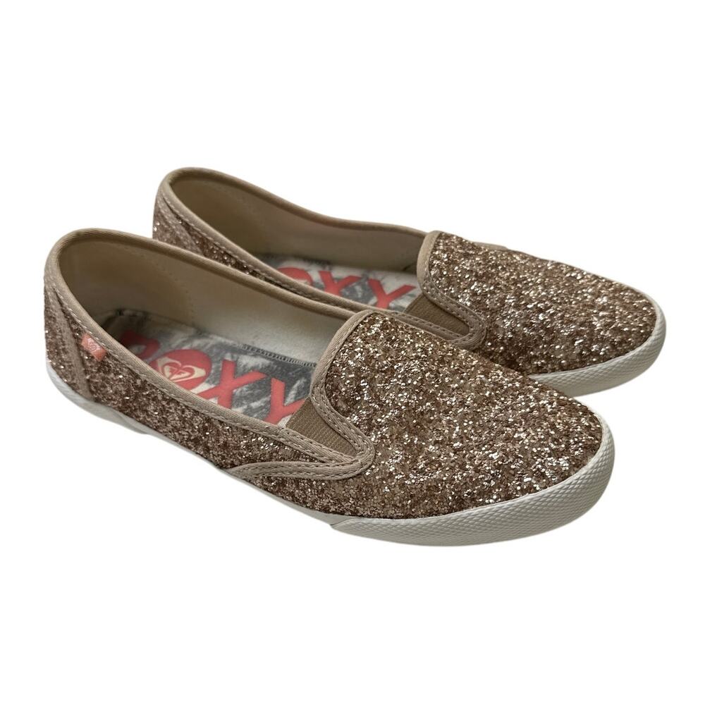 Roxy Womens Gold Glitter Drifter Slip On Sneakers Size 8 Rockabilly Y2K McBling